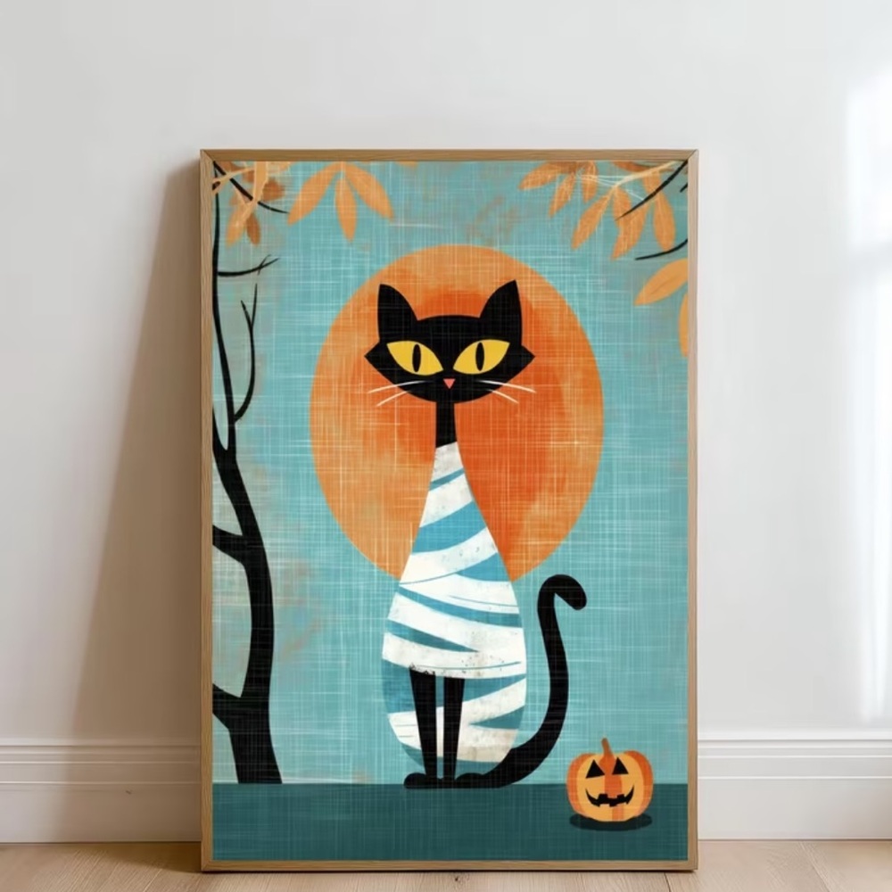 Black Cat Mummy Halloween Cat Art Print - Picture 6 of 6